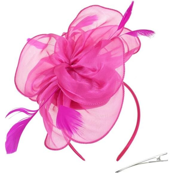 Fascinators Hat Tea Party Headwear Ribbons Deep Pink - Picture 1 of 7